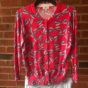 Crown & Ivy Cardigan Sweater: Dragonflies